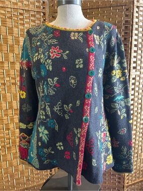 IVKO Women’s Merino Wool Floral Knit Cardigan Sweater Jacket EU 42